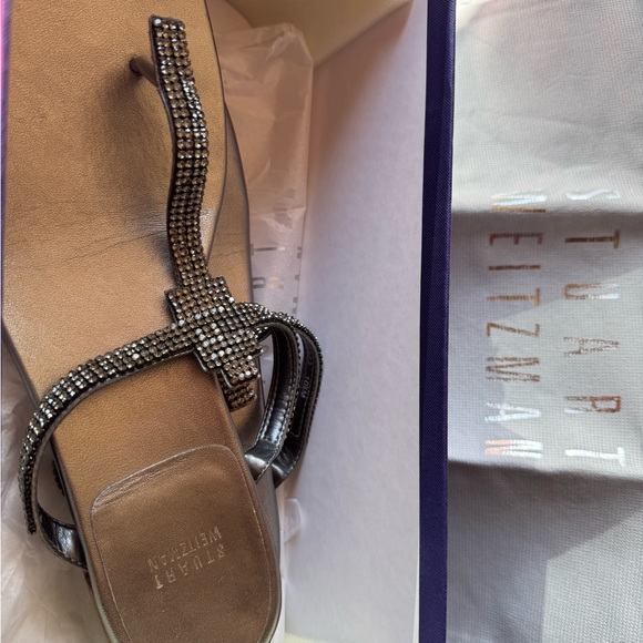 Stuart Weitzman Metallic Sandals with Rhinestone Detail - Picture 3 of 4